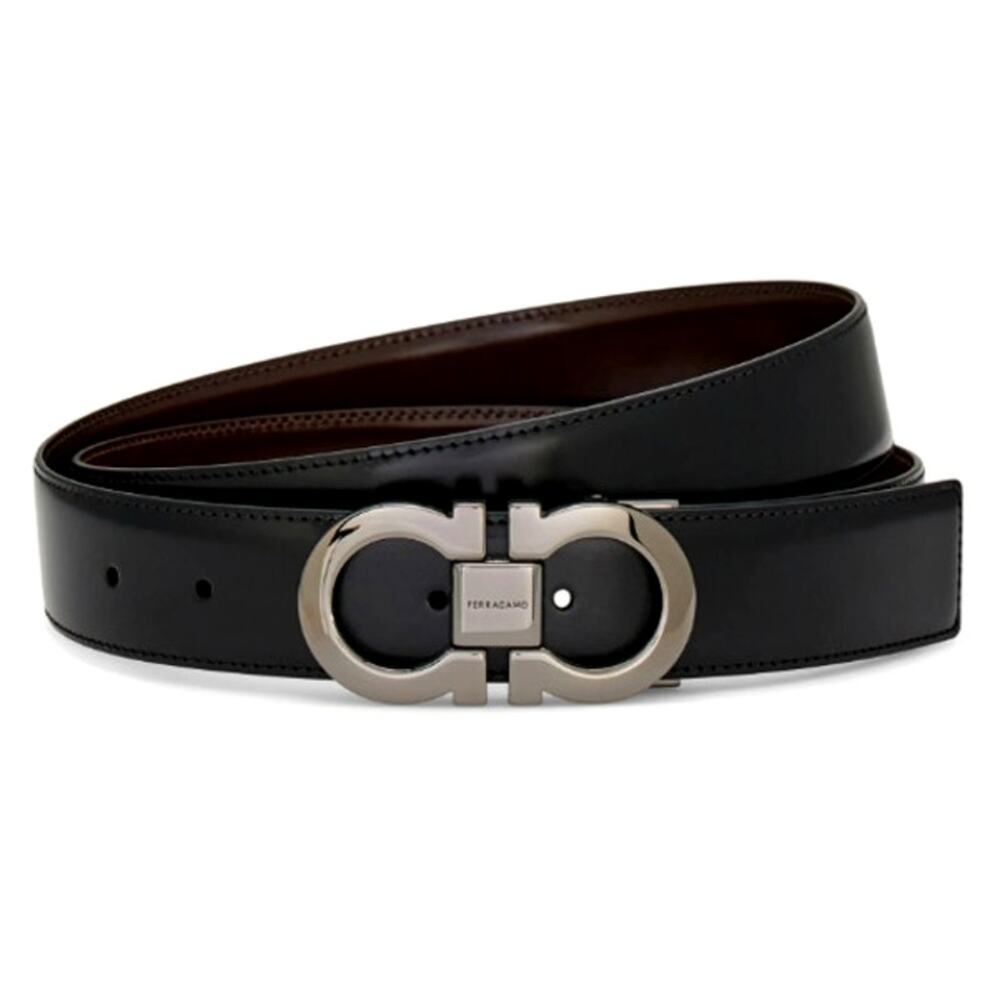 FERRAGAMO Reversible and Adjustable Gancini Belt Black Auburn Size 105 /36